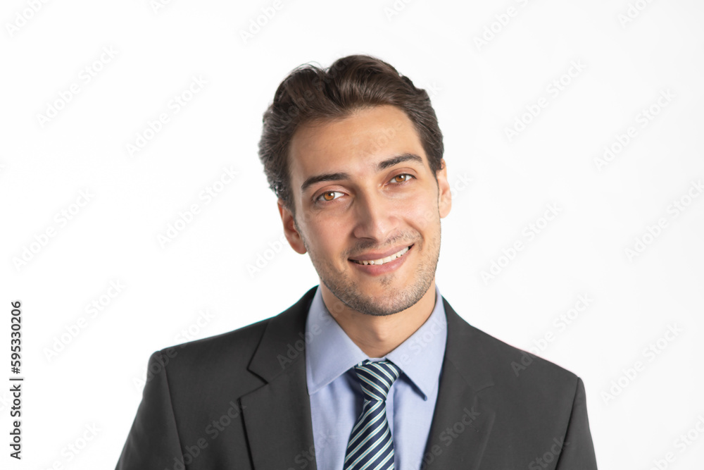 Handsome smiling businessman in black suit isolated on white background Handsome smiling businessman in black suit isolated on white background