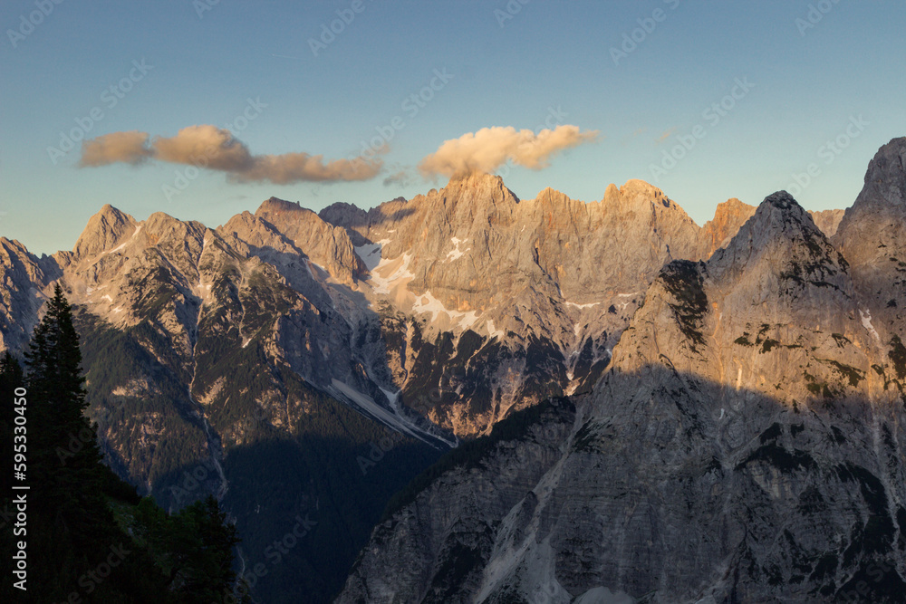 Fototapeta premium Views of Slemenova mountain trail from Vrsic in Slovenia
