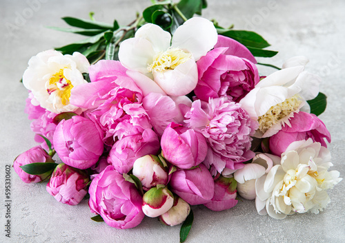 Bunch of fresh peony flowers