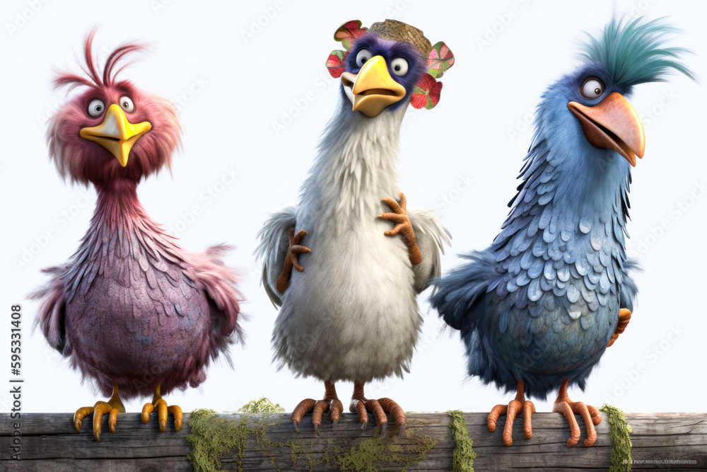 Fototapeta premium Drei verrückte Hühner