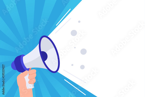 Human hand with megaphone banner design.important information, social media, broadcasting,propaganda