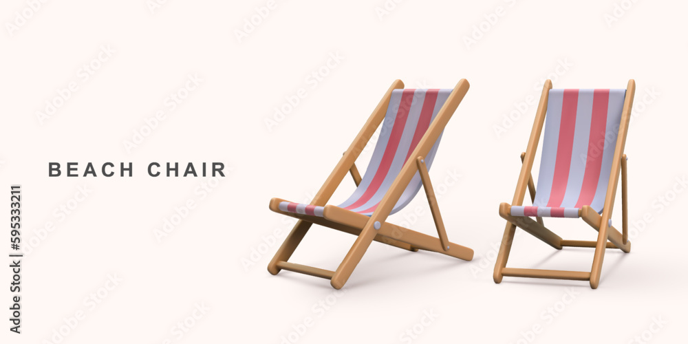 3D two realistic beach chair. Vector illustration. 3D two realistic beach chair. Vector illustration.