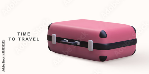 3D burgundy travel bag. Vector illustration.