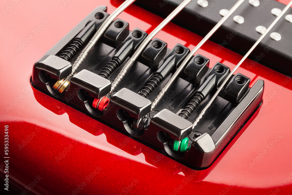 bass guitar bridge macro closeup