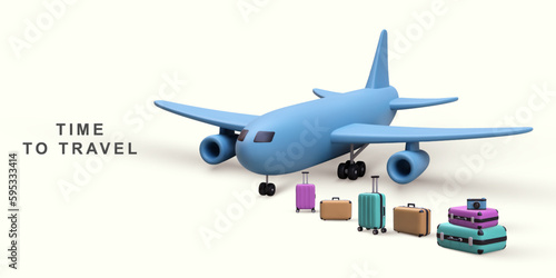 3d tourism and travel concept,eath and location pin with airplane flying. Vector illustration.