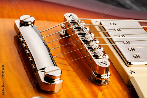 electric guitar bridge macro closeup