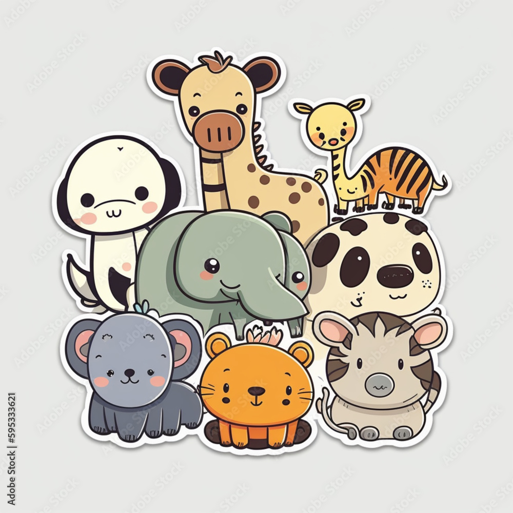 Fototapeta premium Sets of funny animals. stickers