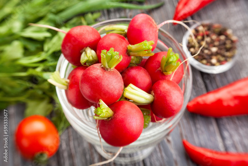 radish bowl on wood background