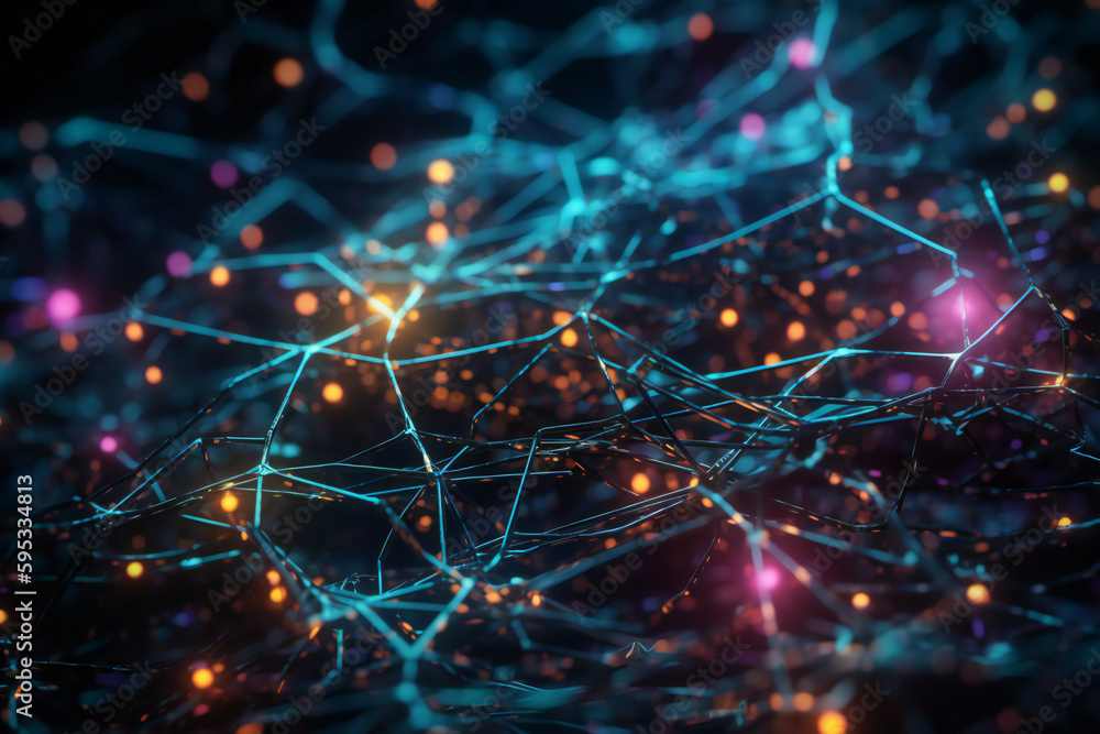 AI network for the future of machine learning: interconnected pathways, a neural network, and neon colors for efficient artificial intelligence technology AI network for the future of machine learning: interconnected pathways, a neural network, and neon colors for efficient artificial intelligence technology
