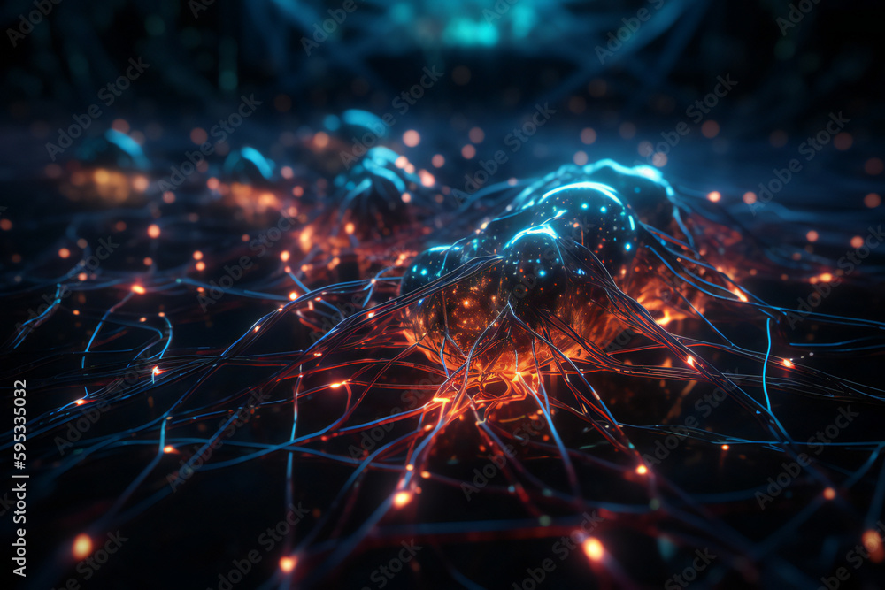 Advanced AI network for efficient machine learning: interconnected nodes and pathways, a neural network, and neon colors for top-tier artificial intelligence technology Advanced AI network for efficient machine learning: interconnected nodes and pathways, a neural network, and neon colors for top-tier artificial intelligence technology