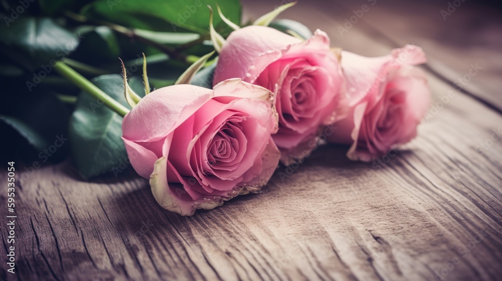 Close up of 3 beautiful pink roses, mother's day AI concept Close up of 3 beautiful pink roses, mother's day AI concept