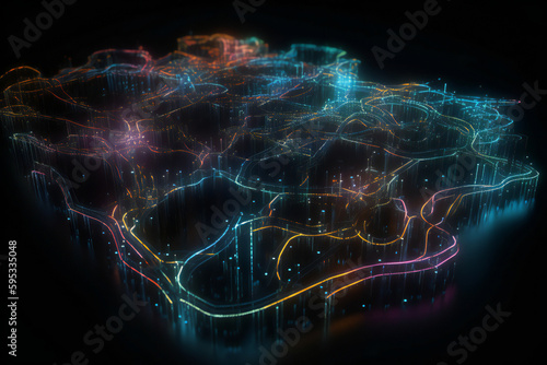 Advanced AI network for advanced artificial intelligence technology  interconnected pathways  a neural network  and neon accents for efficient machine learning