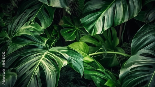 Tropical plant background with green leaves