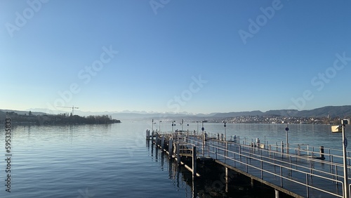 Fototapeta Naklejka Na Ścianę i Meble -  pier in the lake of Zurich on a sunny morning
