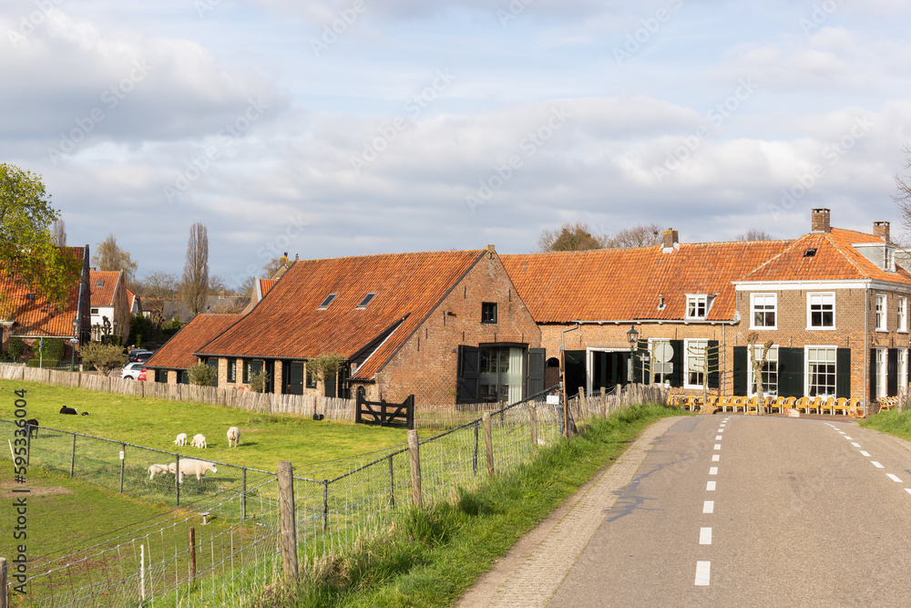 View of the picturesque and rural village of Amerongen, located at the foot of the Amerongse Berg near the Nederrijn.