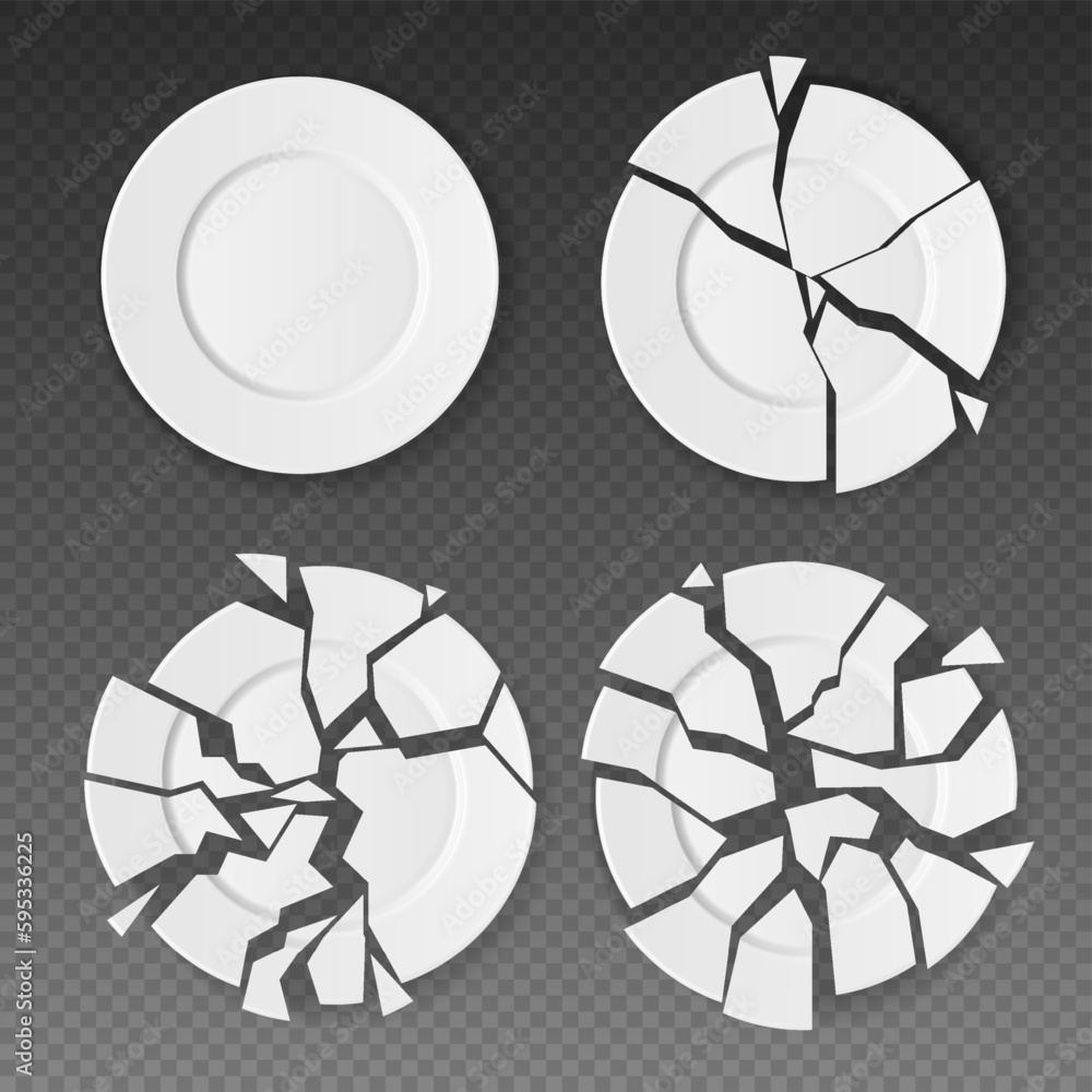 Broken Plate On White Background Vector. Kitchen Dinner Broken Plate Cirkle  Dishware Object. Ceramic Restaurant Tableware Crack Utensil Broken Plate  Dishware Object Banquet Fragment. Royalty Free SVG, Cliparts, Vectors, and  Stock Illustration.