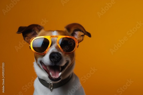 dog sunglasses background cute pet funny portrait smile happy isolated animal. Generative AI. © SHOTPRIME STUDIO