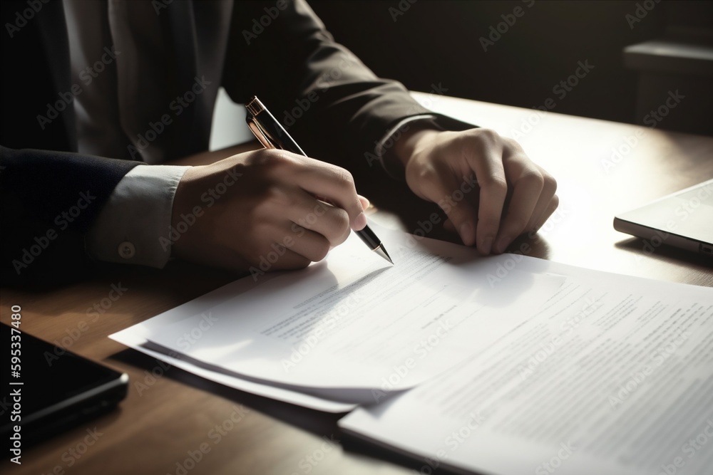 business man office contract group hand document lawyer businessman signature legal. Generative AI. business man office contract group hand document lawyer businessman signature legal. Generative AI.