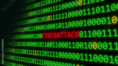 Animated Cyberattack With Green Binary Code. Cyber Security Concepts
