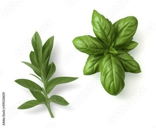 Organic basil and rosemary leaves