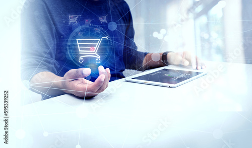 Wallpaper Mural Businessman working with laptop computer with icons Torontodigital.ca