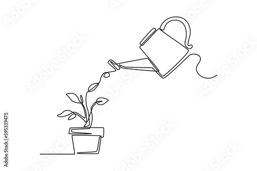 Continuous one line drawing water the plants to maintain a good environment. World environment day concept. Single line draw design vector graphic illustration.