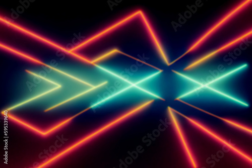 Neon lights retro cyberpunk lasers and light overlays isolated on black background
