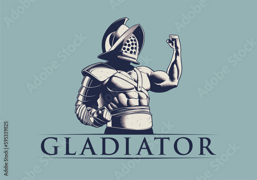 Bodybuilder in Gladiator Armor and Helmet Showing his Big Muscles