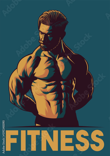 Bearded Bodybuilder Showing His Muscular Body