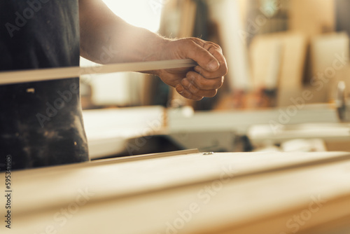 Focused detail, blurred carpenter's workshop