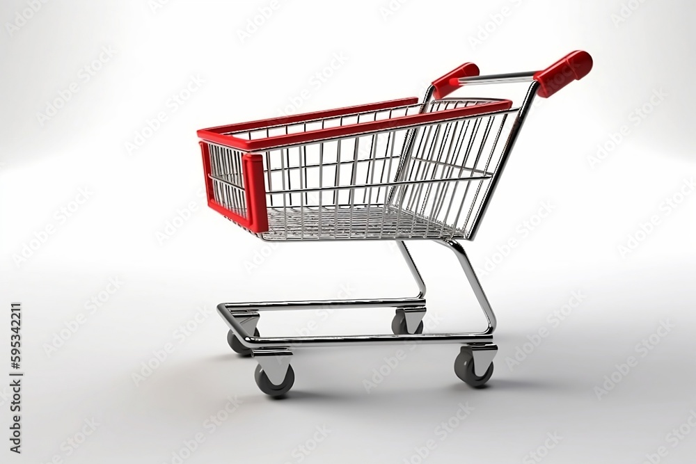 3d shopping cart on white background. Generative AI 3d shopping cart on white background. Generative AI