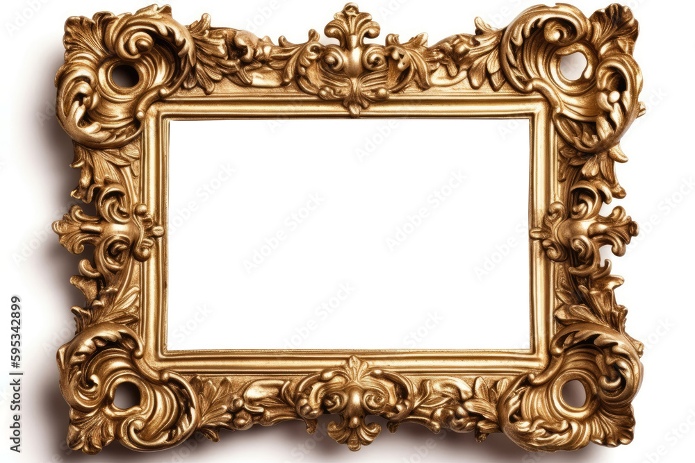 Ornate Gold Frame With Intricate Details. Blank Frame, Png.. Generative AI