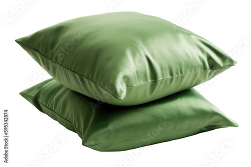 Green Leather Cushions On Isolated Transparent Background, Png. Generative AI