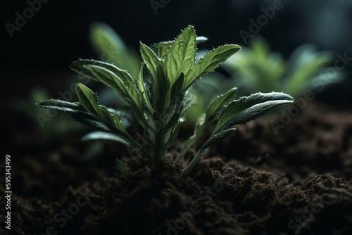 Close-up photo of a developing young plant. Generative AI
