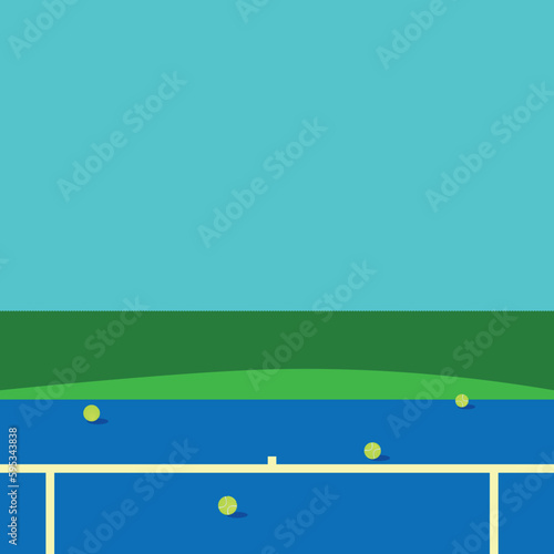Tennis outdoor court and tennis balls on hard court Vector illustration	