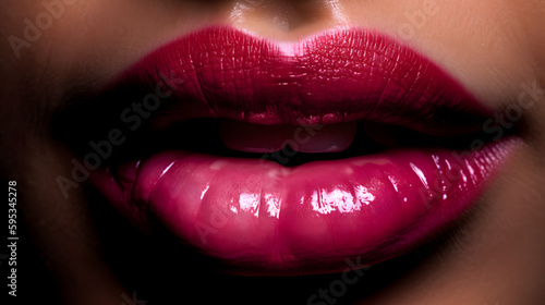 closeup on woman's mouth with red lipstick, generated by ai