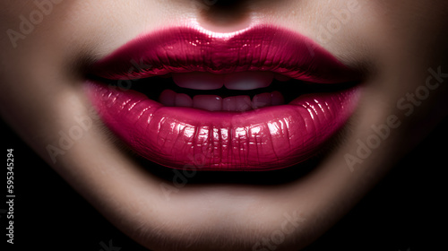 closeup on woman s mouth with red lipstick  generated by ai