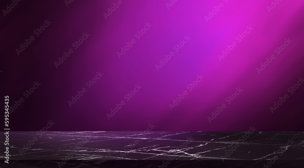 empty luxury marble table for product displayed. elegant violet scene for business advertising. dark black polished marquina stone marble table at foreground on blurred purple pink light background.