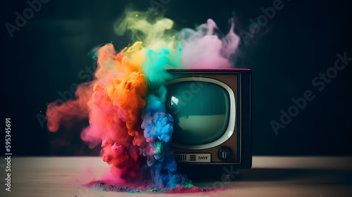 Wallpaper Mural old television in an explosion of colors, color smoke, generated by ai Torontodigital.ca