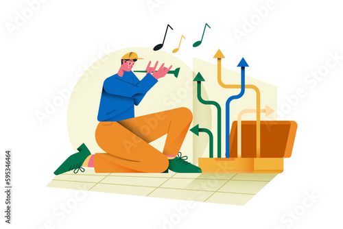 Person Swinging on Up Graph With Giant Pencil
