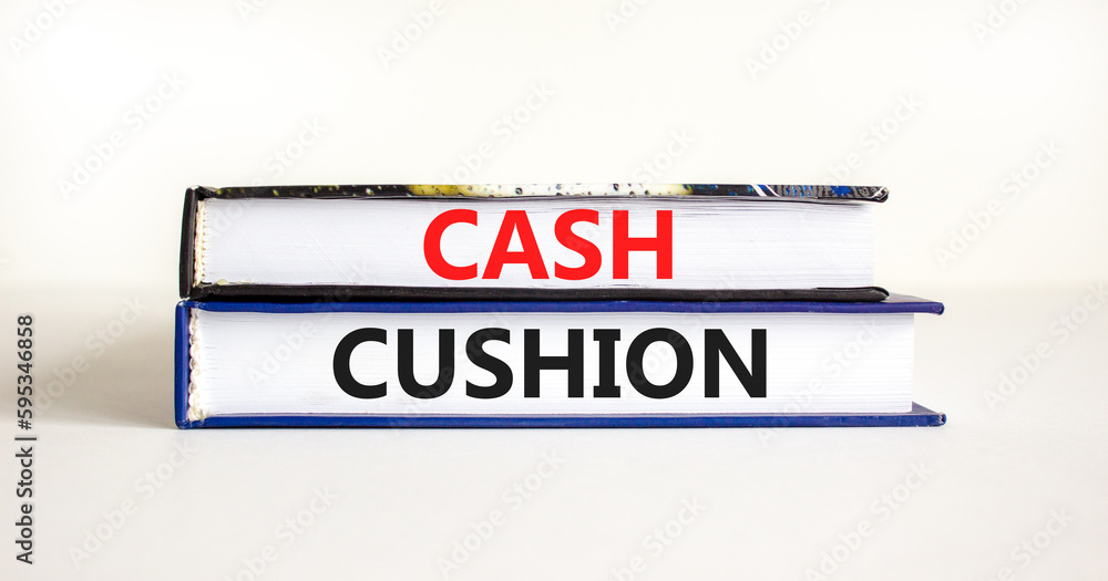 Cash cushion symbol. Concept words Cash cushion on beautiful books. Beautiful white table white background. Business and Cash cushion concept. Copy space.