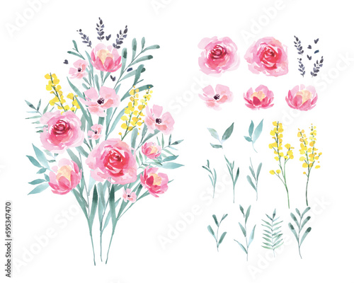 Watercolor bouquet with cute little leaves