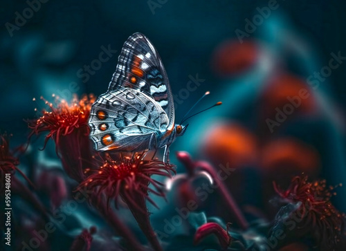 butterfly on flower at nighttime