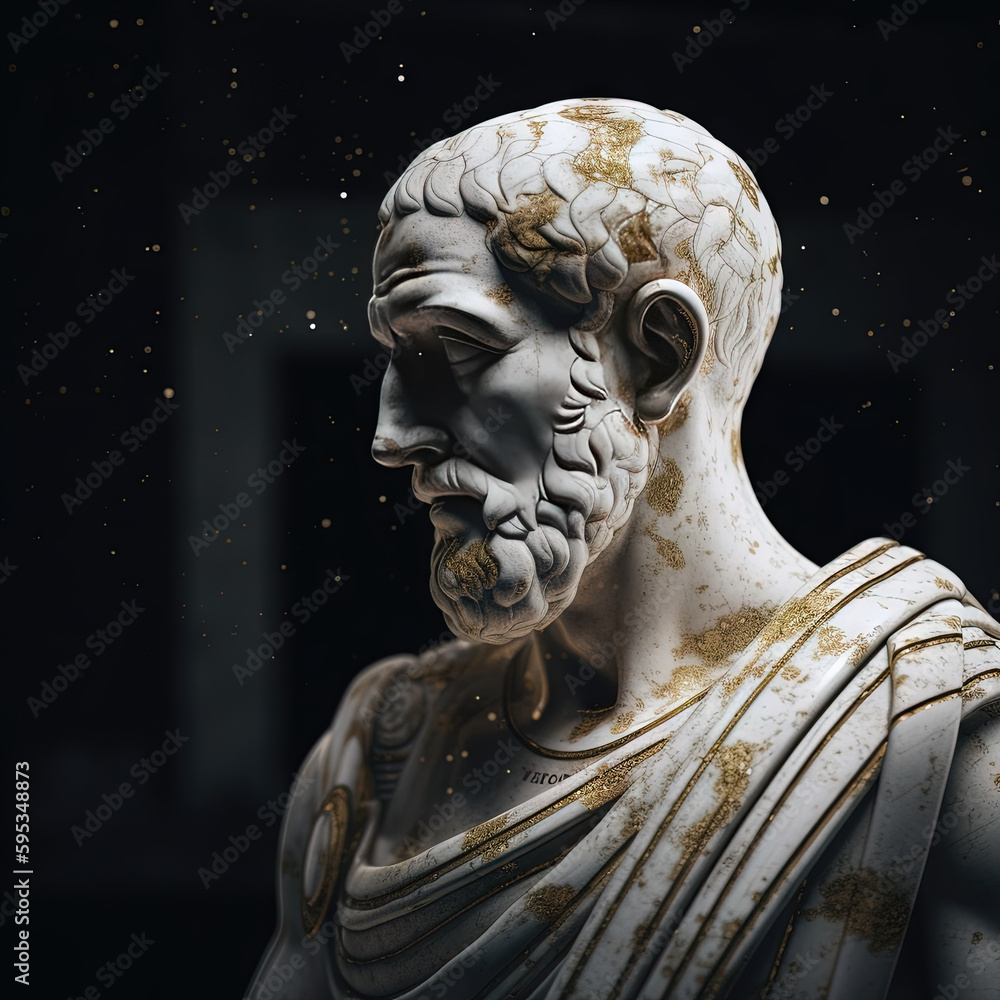 Une sculpture en marbre, statue d'une personne stoïcienne grecque ou