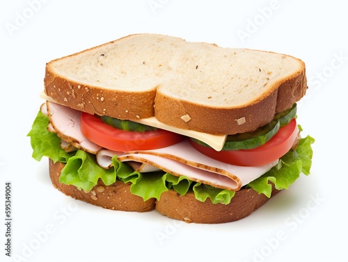 sandwich with ham, cheese and vegetables isolated on a white background