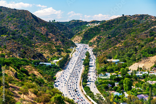 Overview of a west Los Angeles freeway taken from a hill photo