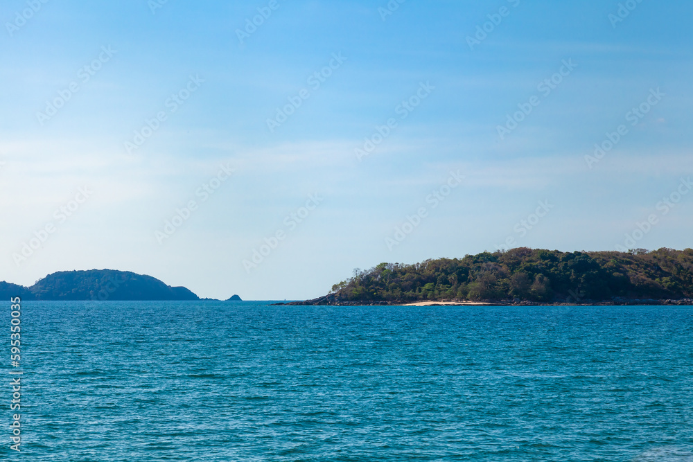 Scenic place in thailand on phuket island view from rawai beach pier to ko bon island