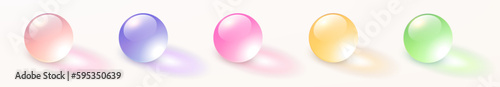 Glass transparent spheres set, multicolored shiny 3D balls