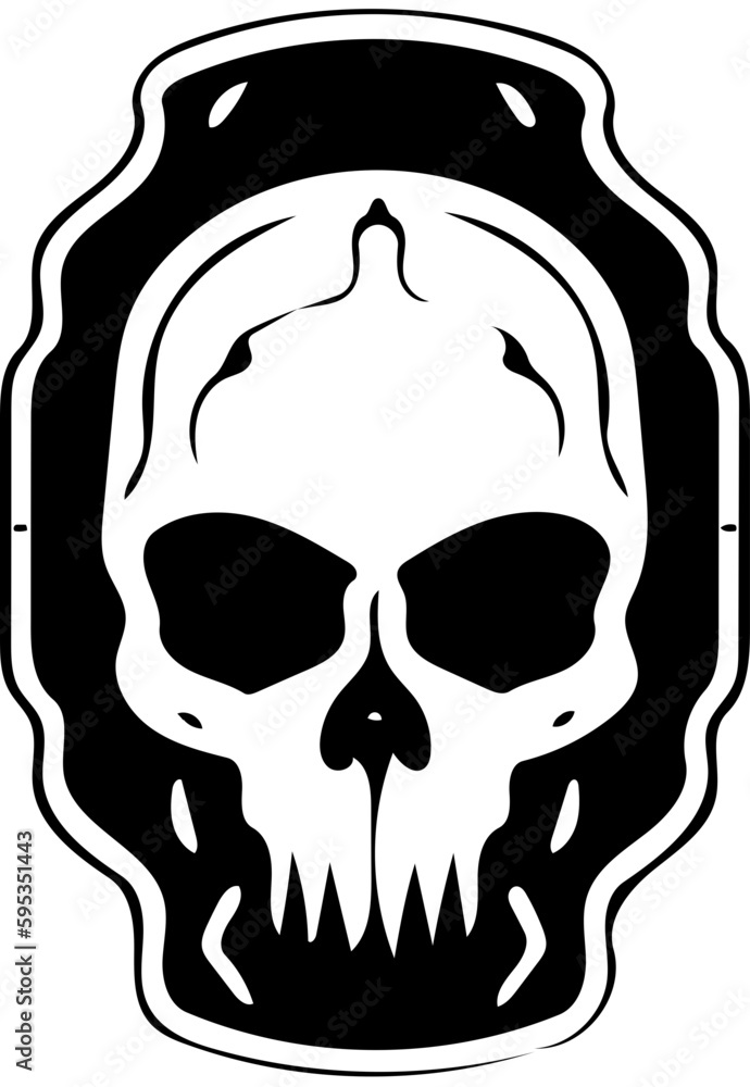 Sci-fi skull logo design in black and white, vector illustration of an ...