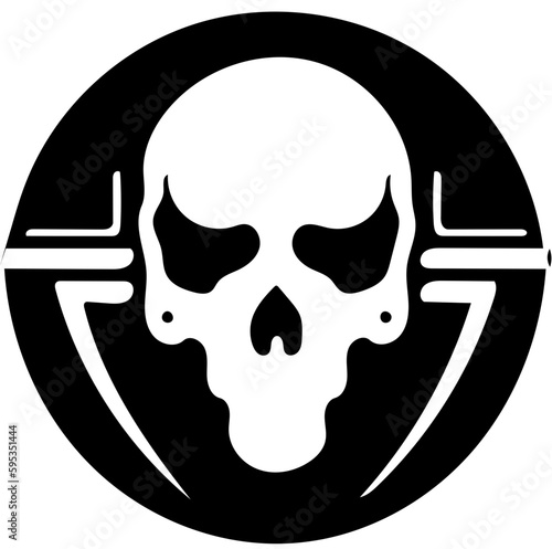 Sci-fi skull logo design in black and white, vector illustration of an alien head, extraterrestrial creature